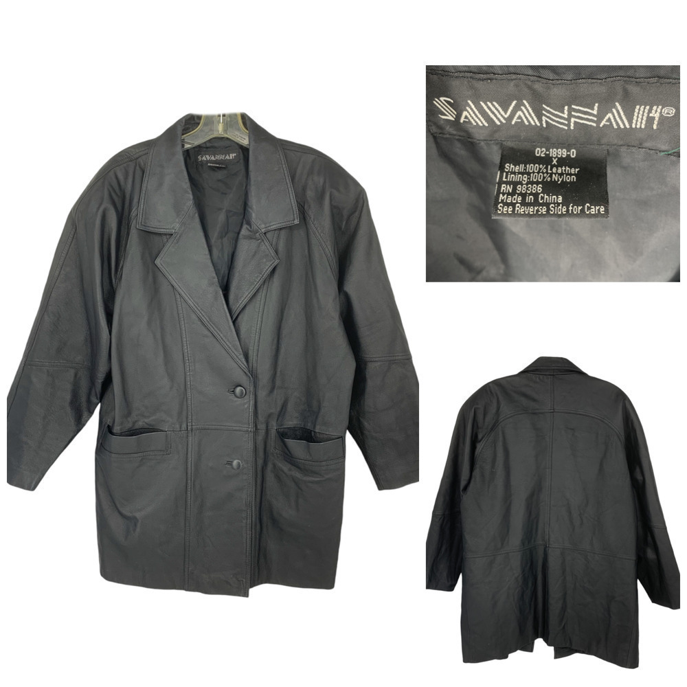 Vintage Y2K Savannah Plus Sz 0X Leather Dolman Sleeve Blazer Jacket Coat